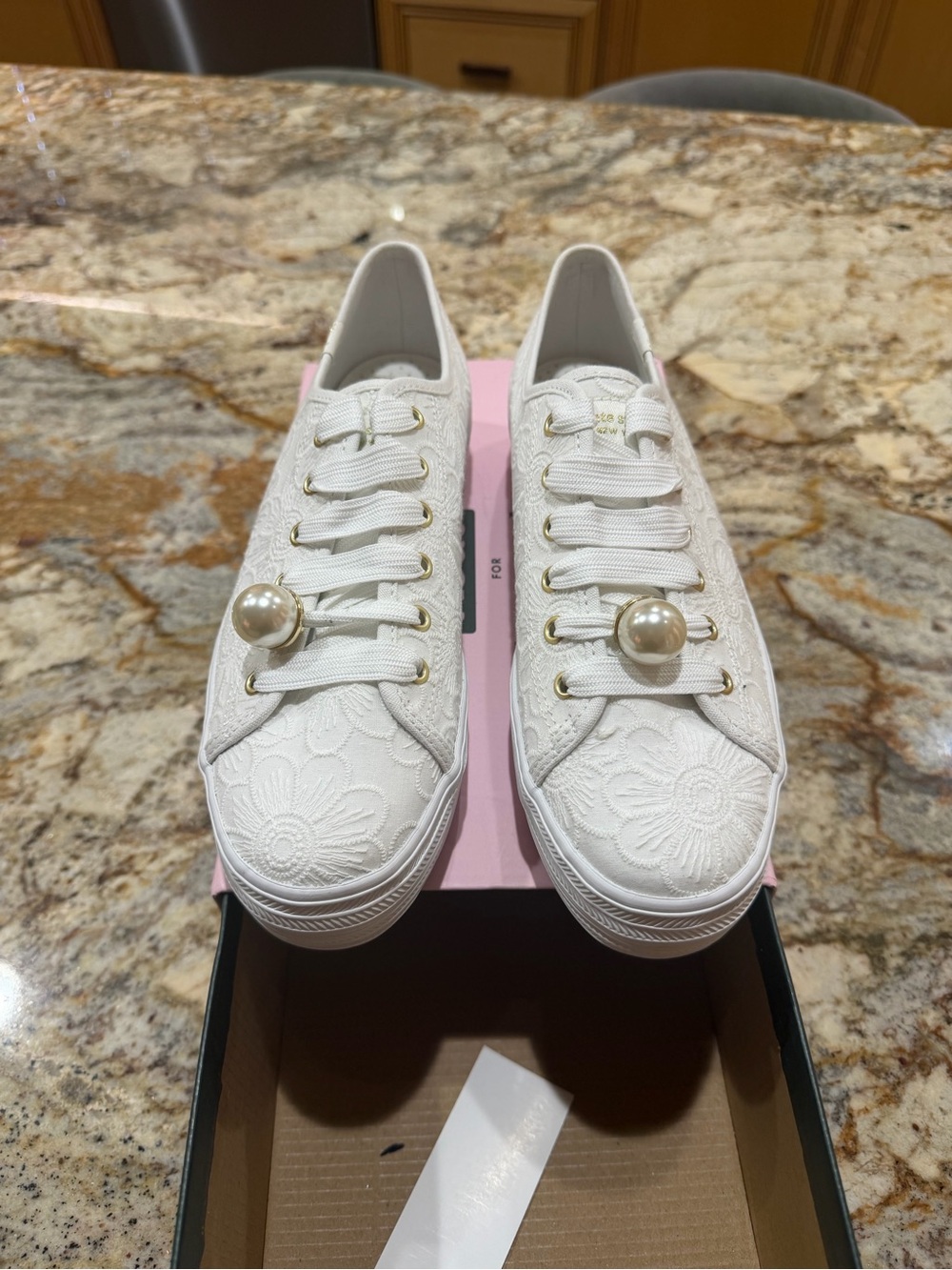 Kate spade x Keds Women's White Lace Sneakers with Pearl Accent